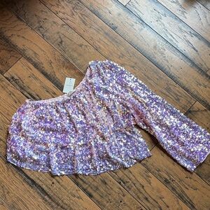 Sequin Off-Shoulder Top - Purple